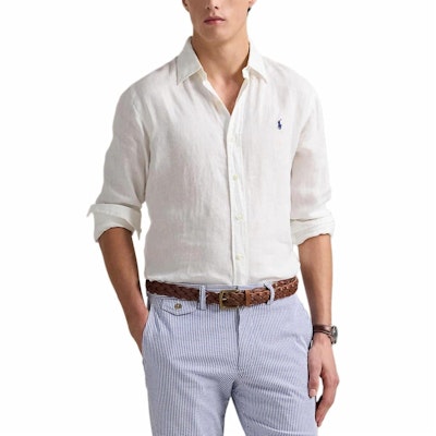 Polo Ralph Lauren SS25 Camisa Blanca Manga Larga Algodón-Lino con Logo Pony. 710975540-001 Order Polo Ralph Lauren SS25 Camisa Blanca Manga Larga Algodón-Lino con Logo Pony. 710975540-001