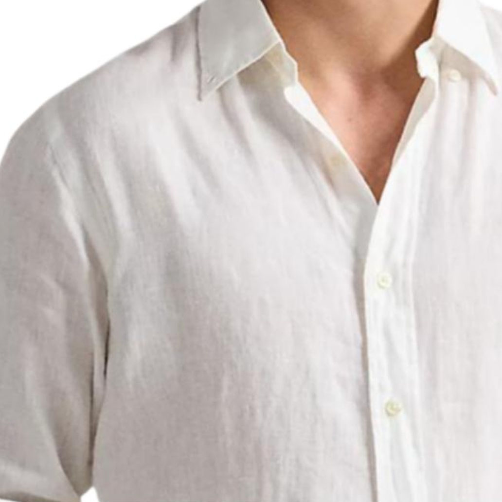 Purchase Polo Ralph Lauren SS25 Camisa Blanca Manga Larga Algodón-Lino con Logo Pony. 710975540-001