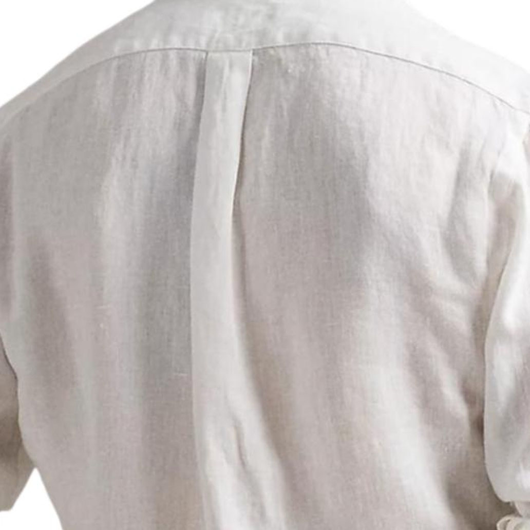 Details for Polo Ralph Lauren SS25 Camisa Blanca Manga Larga Algodón-Lino con Logo Pony. 710975540-001