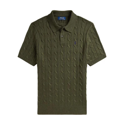 Polo Ralph Lauren SS25 Cable-Knit Cotton Polo Sweater Alpine Green. MNPOSWE1N820054-300