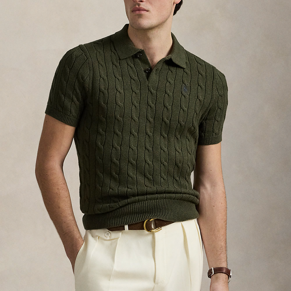Polo Ralph Lauren SS25 Cable-Knit Cotton Polo Sweater  Alpine Green. MNPOSWE1N820054-300 圖 4