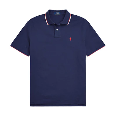 Polo Ralph Lauren SS25 Classic Fit Solid Stripe Trim Navy Blue Polo Shirt 710903632-005