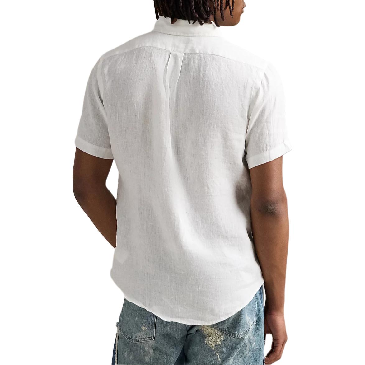 Shop Polo Ralph Lauren 刺繡Pony標誌短袖棉麻襯衫 白色 SS25款。 710978347-003