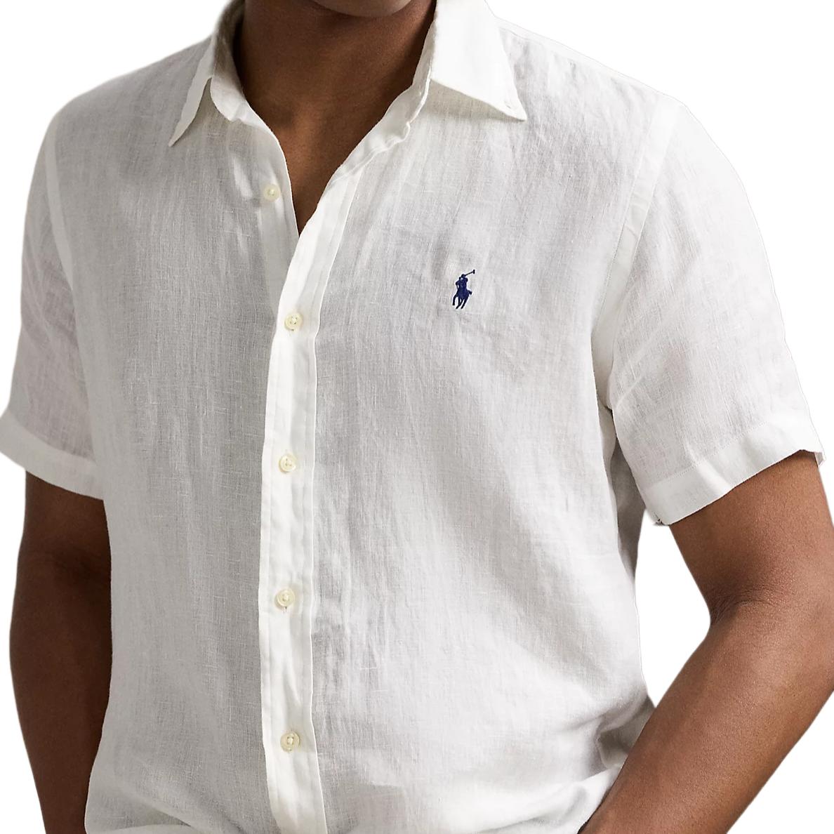 Purchase Polo Ralph Lauren 刺繡Pony標誌短袖棉麻襯衫 白色 SS25款。 710978347-003