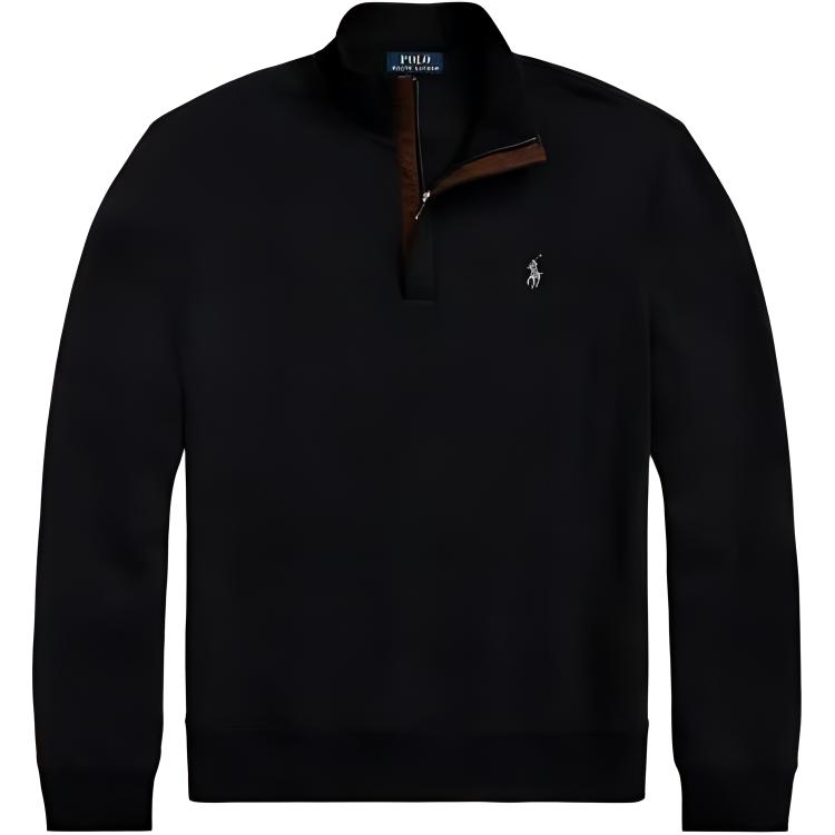 Polo Ralph Lauren SS25 Half-Zip Embroidered Logo Long Sleeve Sweatshirt Black Men 710890534031