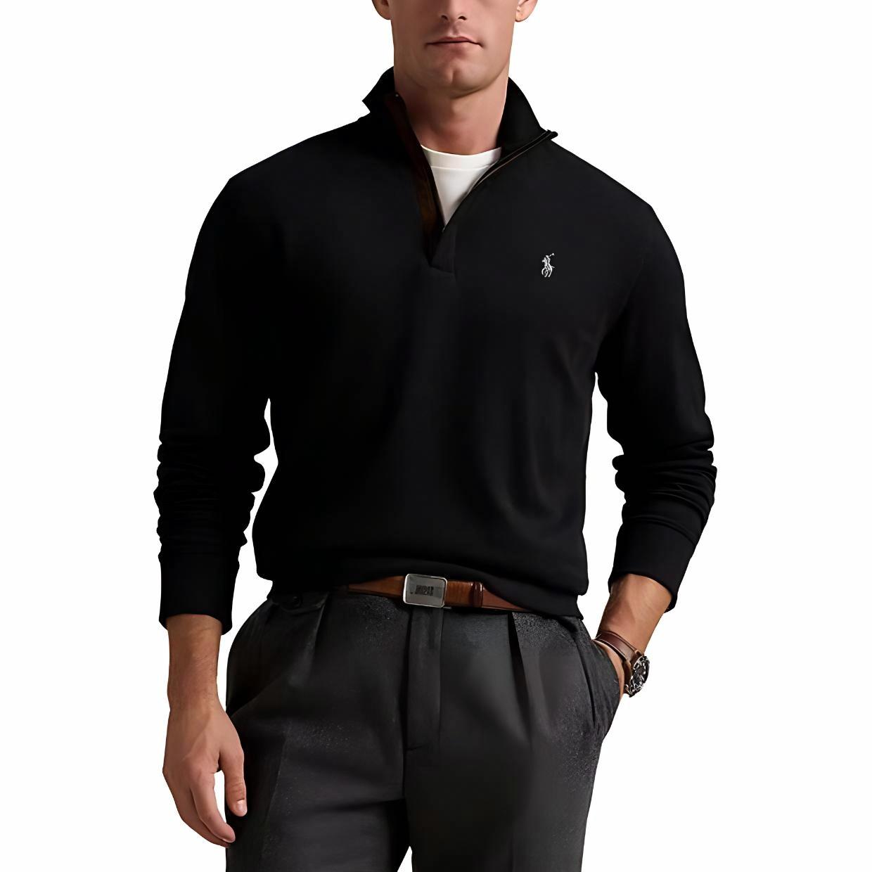 Lookbook Polo Ralph Lauren SS25刺繡logo黑色半拉鍊長袖運動衫 男款 710890534031