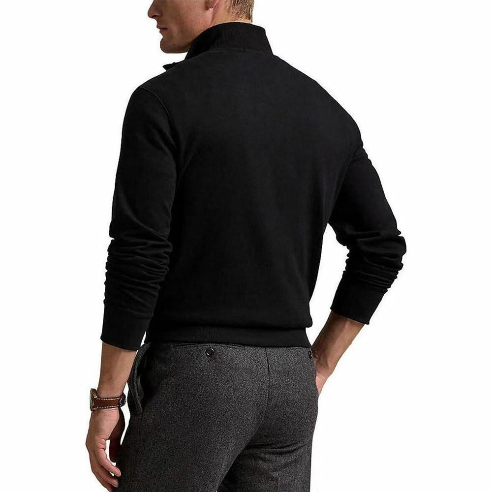 Shop Polo Ralph Lauren SS25刺繡logo黑色半拉鍊長袖運動衫 男款 710890534031