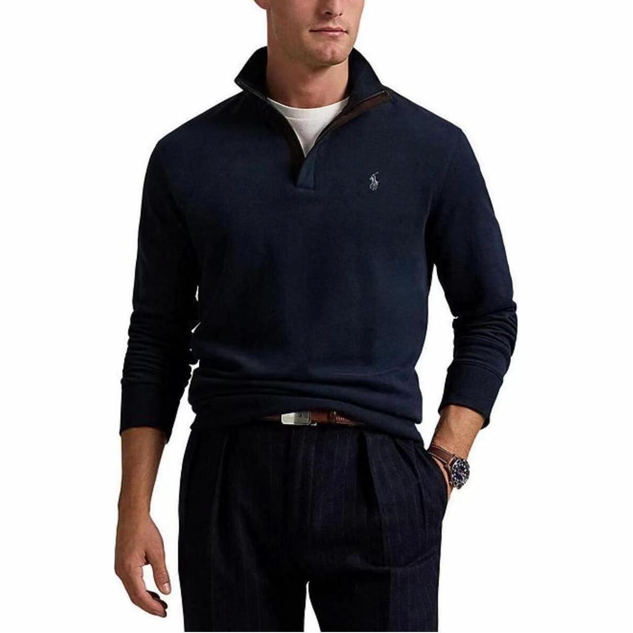 Lookbook Polo Ralph Lauren SS25 Navy Blue Sweatshirt Logo Sulaman Half-Zip 710890534-028