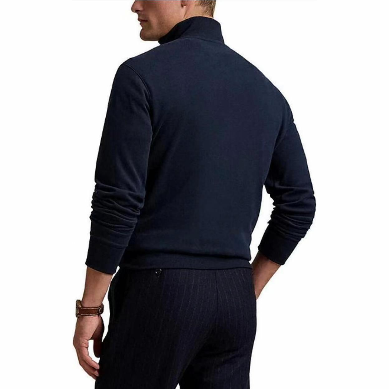 Shop Polo Ralph Lauren SS25 Navy Blue Sweatshirt Logo Sulaman Half-Zip 710890534-028