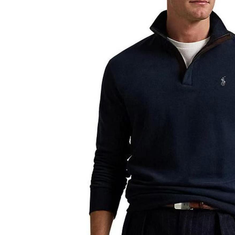 Purchase Polo Ralph Lauren SS25 Navy Blue Sweatshirt Logo Sulaman Half-Zip 710890534-028