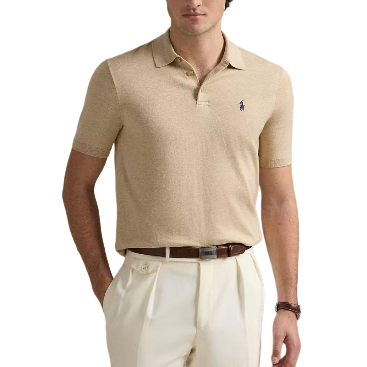 Lookbook Polo Ralph Lauren SS25 Baju Polo Lengan Pendek Khaki Sulam Logo Pony. 710950158-006