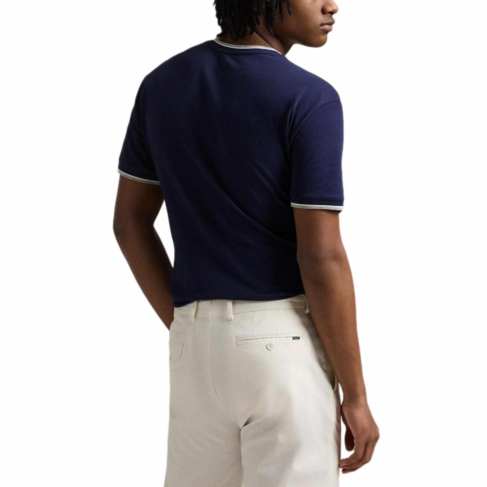 Purchase Polo Ralph Lauren SS25純色小馬標誌圓領藍色T恤。 710963492-001