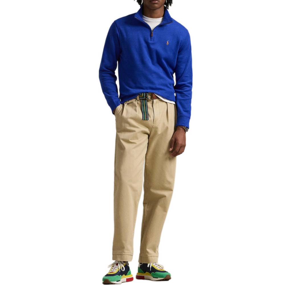 Shop Polo Ralph Lauren SS25 Logo Kuda Separuh Zip Lengan Panjang Biru. 710671929-067