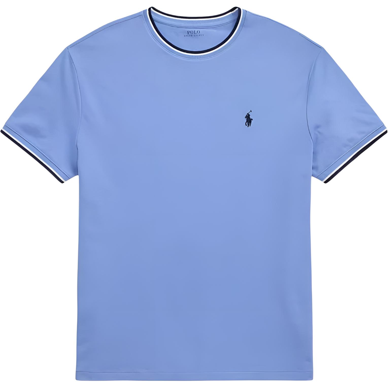 Polo Ralph Lauren SS25 Striped Crewneck Pony Embroidery Blue Tee for Men. 710963492-004