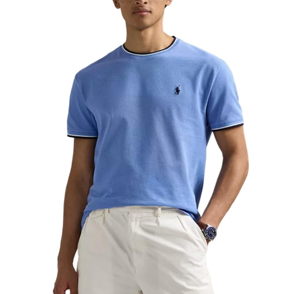 Lookbook Polo Ralph Lauren SS25 男裝藍色條紋刺繡小馬標圓領短袖T恤 710963492-004