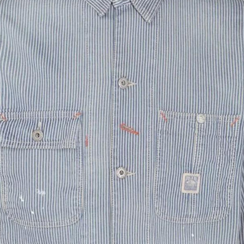 Shop Polo Ralph Lauren 條紋長袖襯衫外套 藍色 710963232-001