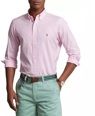 Polo Ralph Lauren 條紋刺繡Logo粉紅色長袖休閒襯衫 男士款 710879993-002 Shop Polo Ralph Lauren 條紋刺繡Logo粉紅色長袖休閒襯衫 男士款 710879993-002