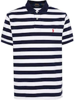 Polo Ralph Lauren Striped Logo Embroidered Short Sleeve Polo Shirt Men Blue White 710934552-001 Polo Ralph Lauren Striped Logo Embroidered Short Sleeve Polo Shirt Men Blue White 710934552-001