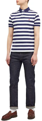 Polo Ralph Lauren 條紋刺繡Logo短袖男款POLO衫 藍白色 710934552-001 Shop Polo Ralph Lauren 條紋刺繡Logo短袖男款POLO衫 藍白色 710934552-001