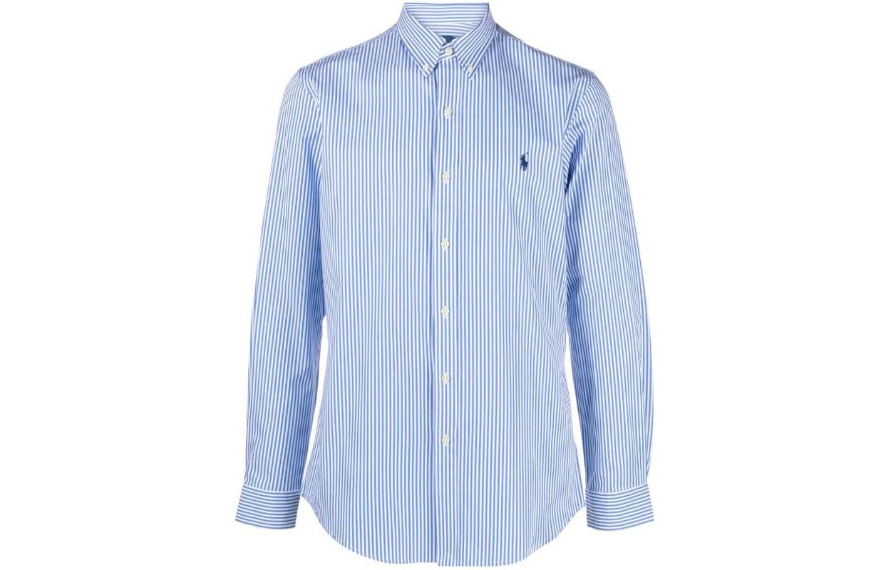 Order Polo Ralph Lauren Striped Slim Fit Button-Down Long Sleeve Shirt Men Light Blue 710929344-001