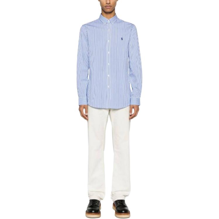 Lookbook Polo Ralph Lauren Striped Slim Fit Button-Down Long Sleeve Shirt Men Light Blue 710929344-001