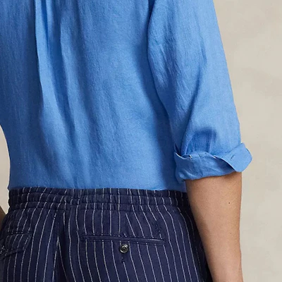 ポロラルフローレン メンズ 夏用ブルー刺繍ロゴ入り長袖シャツ 710791449-031 Details for ポロラルフローレン メンズ 夏用ブルー刺繍ロゴ入り長袖シャツ 710791449-031
