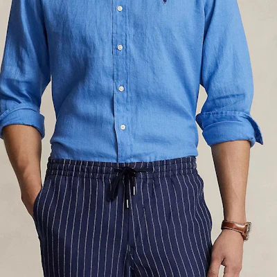 ポロラルフローレン メンズ 夏用ブルー刺繍ロゴ入り長袖シャツ 710791449-031 Sizing ポロラルフローレン メンズ 夏用ブルー刺繍ロゴ入り長袖シャツ 710791449-031