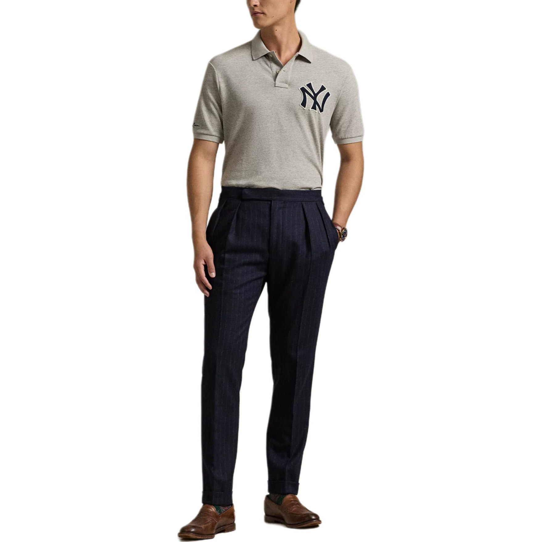 Polo Ralph Lauren MLB Yankees Logo Print Straight-Fit Polo Shirt Grey Men. MNPOKNI1N823071 圖 3