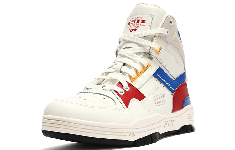 PONY M-100 High-Top Basketball Sneakers 'White Red' 圖 2