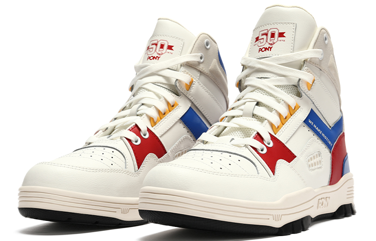 PONY M-100 High-Top Basketball Sneakers 'White Red' 圖 3