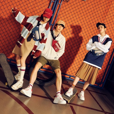 Kasut Ayah Chunky Champion POP MART x Retro Sports 'Beige Warna-Blok'. U3AFCCM09D1 1