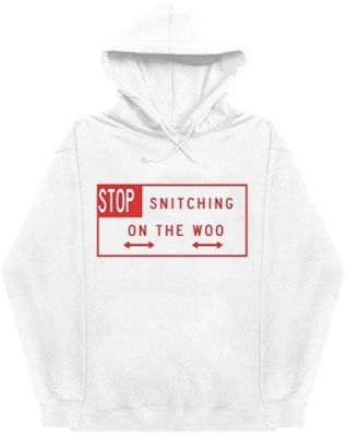 Pop Smoke x Vlone Stop Snitching Hoodie White/Red Order Pop Smoke x Vlone Stop Snitching Hoodie White/Red
