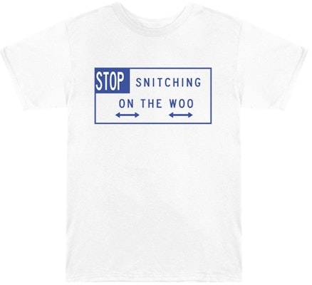 Pop Smoke x Vlone Stop Snitching T-Shirt White/Blue Order Pop Smoke x Vlone Stop Snitching T-Shirt White/Blue