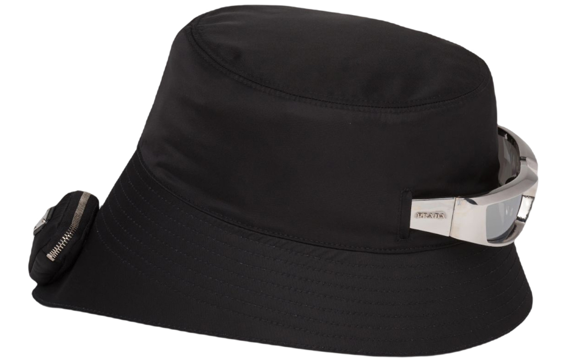 Shop PRADA 3D Pocket Bucket Hat Unisex - Fabric Design with Irregular Brim 2HC282-2DMI-F0002