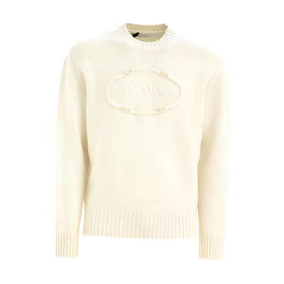 PRADA Beige Crewneck Sweater with Embroidery and Stitch Detailing UMB682-134H-F0009-S-OOO