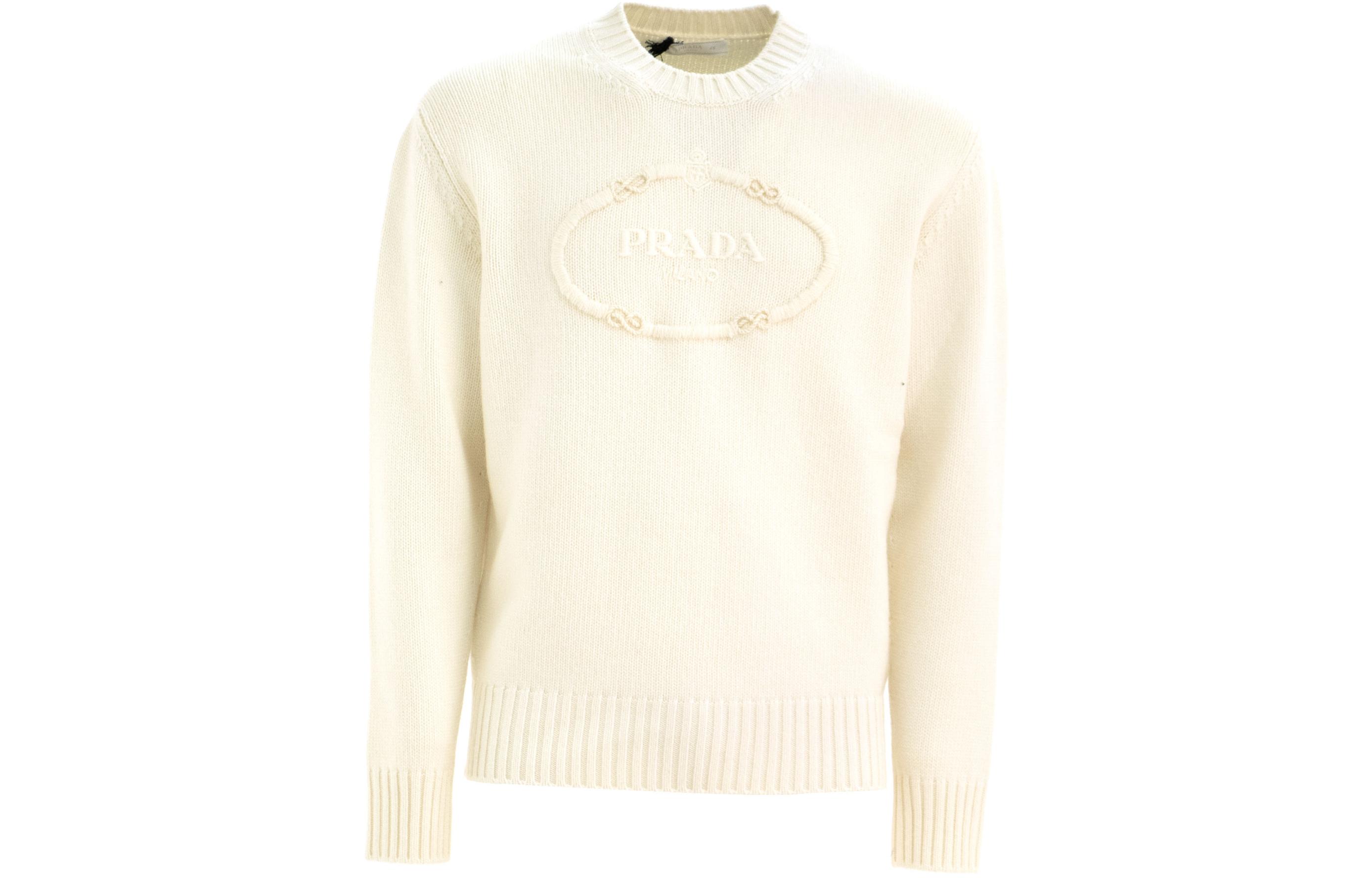 Order PRADA  Beige Crewneck Sweater with Embroidery and Stitch Detailing UMB682-134H-F0009-S-OOO