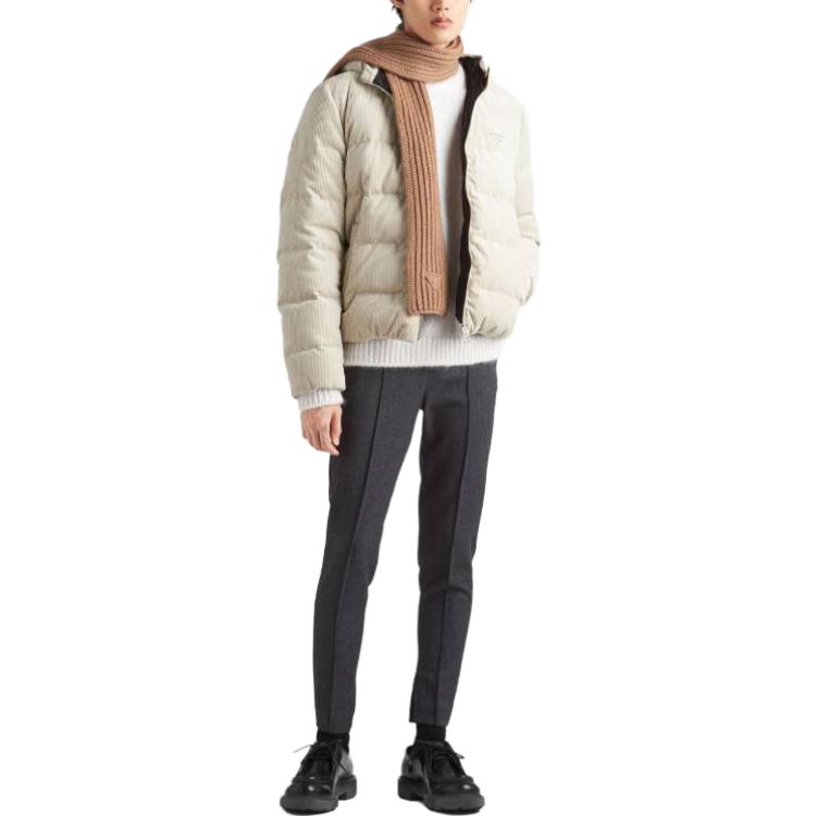 Shop PRADA  Beige Hooded Zip-Up Down Jacket SGC072-1RL7-F0K74-S-232