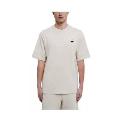 PRADA Beige Solid Color Crewneck Casual T-Shirt UJN861-14LK-F0018