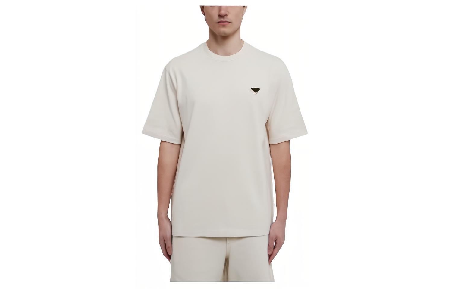 PRADA  Beige Solid Color Crewneck Casual T-Shirt UJN861-14LK-F0018 圖 2