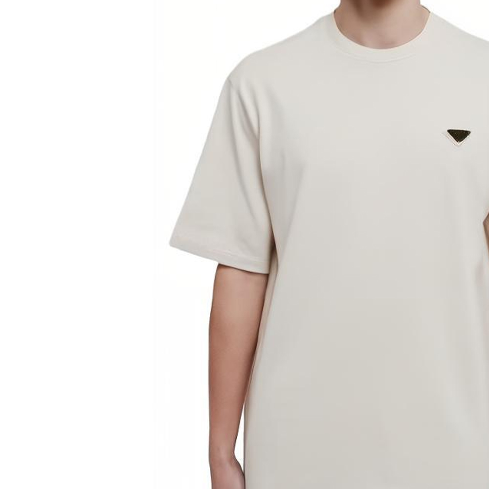 PRADA  Beige Solid Color Crewneck Casual T-Shirt UJN861-14LK-F0018 圖 4