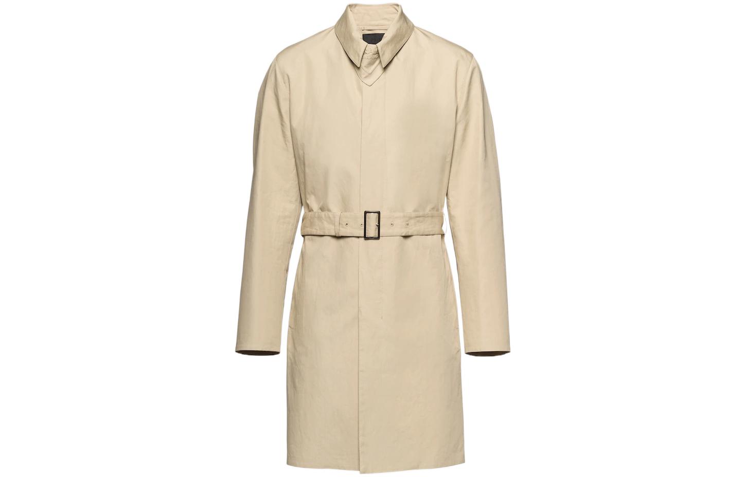 PRADA  Beige Solid Color Lace-Up Mid-Length Loose Fit Overcoat SGC003-1Z8Z-F0065-S-221