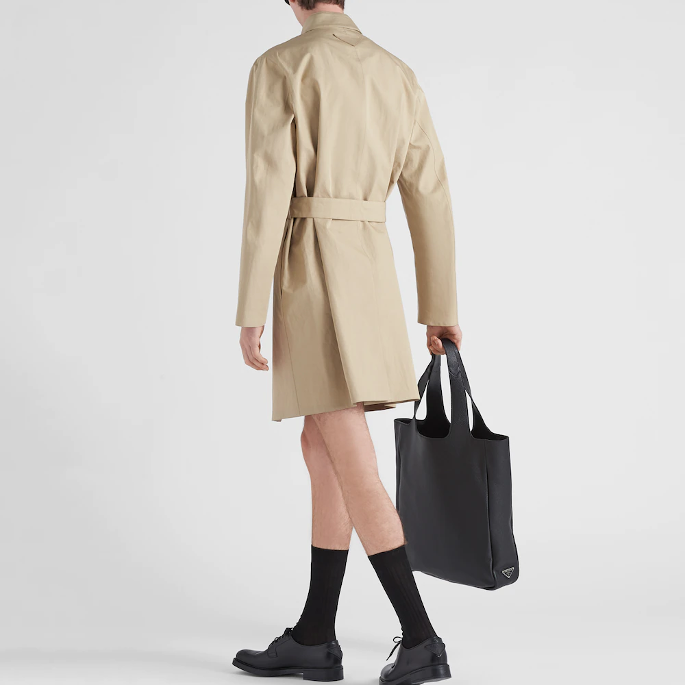 Shop PRADA  Beige Solid Color Lace-Up Mid-Length Loose Fit Overcoat SGC003-1Z8Z-F0065-S-221