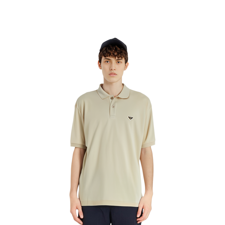 Shop PRADA  Beige Solid Color Slim Fit Straight-Cut Short Sleeve T-Shirt UJN817-SWM1-14K8F-0-018