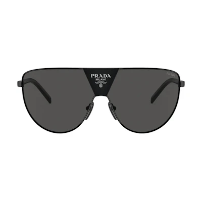 PRADA Black Aviator Sunglasses with Front Lettering Alloy Design. PR69ZS1AB5S0