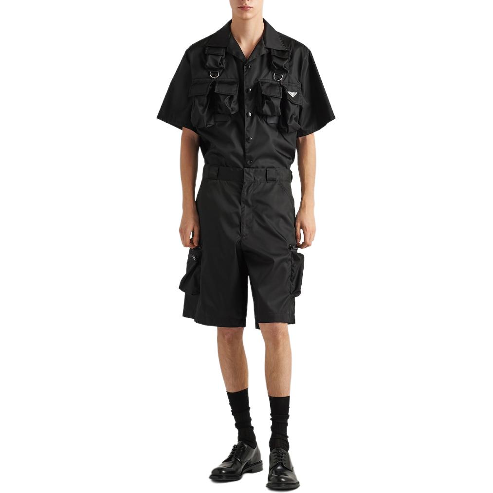 Lookbook 普拉达黑色休闲短裤带侧拉链口袋 SPH393-1WQ8-F0002-S-OOO