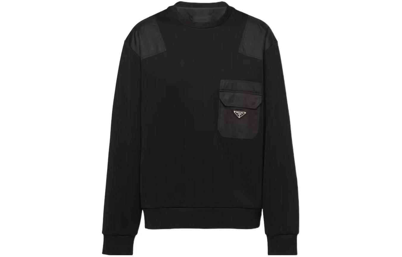 PRADA  Black Crewneck Sweatshirt with Solid Color Patchwork Design. UJL35B-11JE-F0806-S-OOO