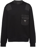 PRADA Black Crewneck Sweatshirt with Solid Color Patchwork Design. UJL35B-11JE-F0806-S-OOO PRADA Black Crewneck Sweatshirt with Solid Color Patchwork Design. UJL35B-11JE-F0806-S-OOO