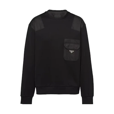 PRADA Black Crewneck Sweatshirt with Solid Color Patchwork Design. UJL35B-11JE-F0806-S-OOO