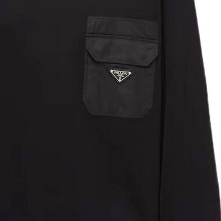 Cheap PRADA Baju Sweater Leher Bulat Hitam dengan Reka Bentuk Tampalan Warna. UJL35B-11JE-F0806-S-OOO