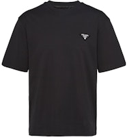 PRADA Black Crewneck T-Shirt with Solid Color and Logo. UJN837-240-F0002-S-WMO PRADA Black Crewneck T-Shirt with Solid Color and Logo. UJN837-240-F0002-S-WMO